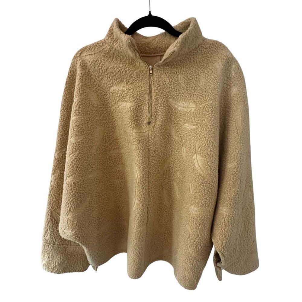 Zara Sherpa Oversized Poncho/Cape with Feather Detail - Tan (XL) ✨🧥